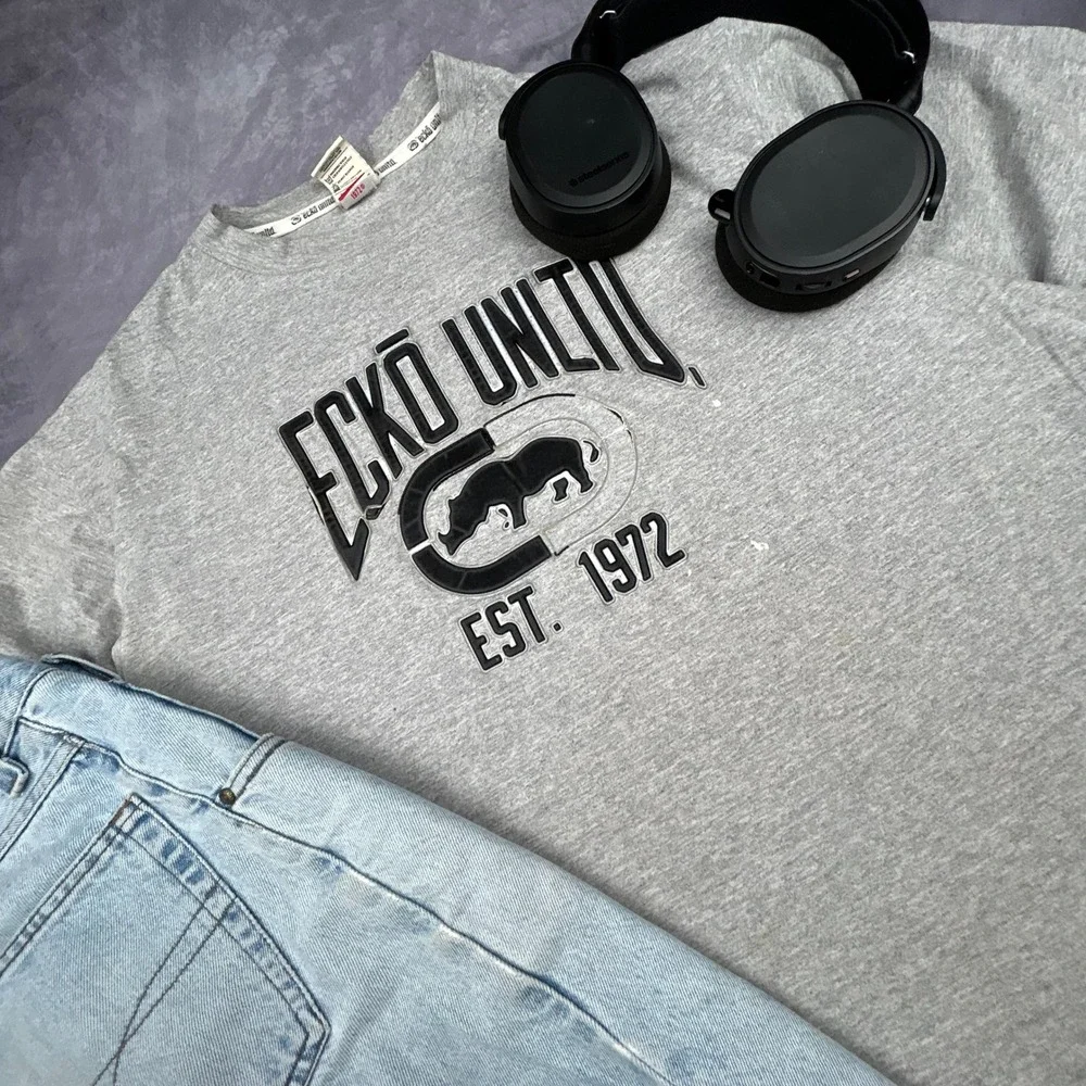 Vintage Ecko Unltd Rhino T-Shirt Mens‎ 2XL Grey Y2K Skate Hip Hop Thrashed Boxy - Picture 7 of 7